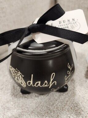 Rae Dunn Dash Black Ceramic Cauldron Jar with White Script